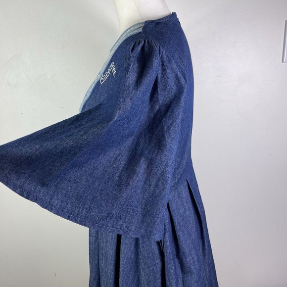 Flying Tomato Chambray A Line Dress Embroidered M Western Boho Country Prairie - Picture 4 of 12